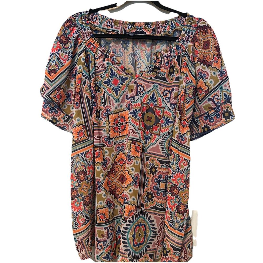 Democracy Blouse Womens 3X Multicolor Multi Design Sheer Boho Top